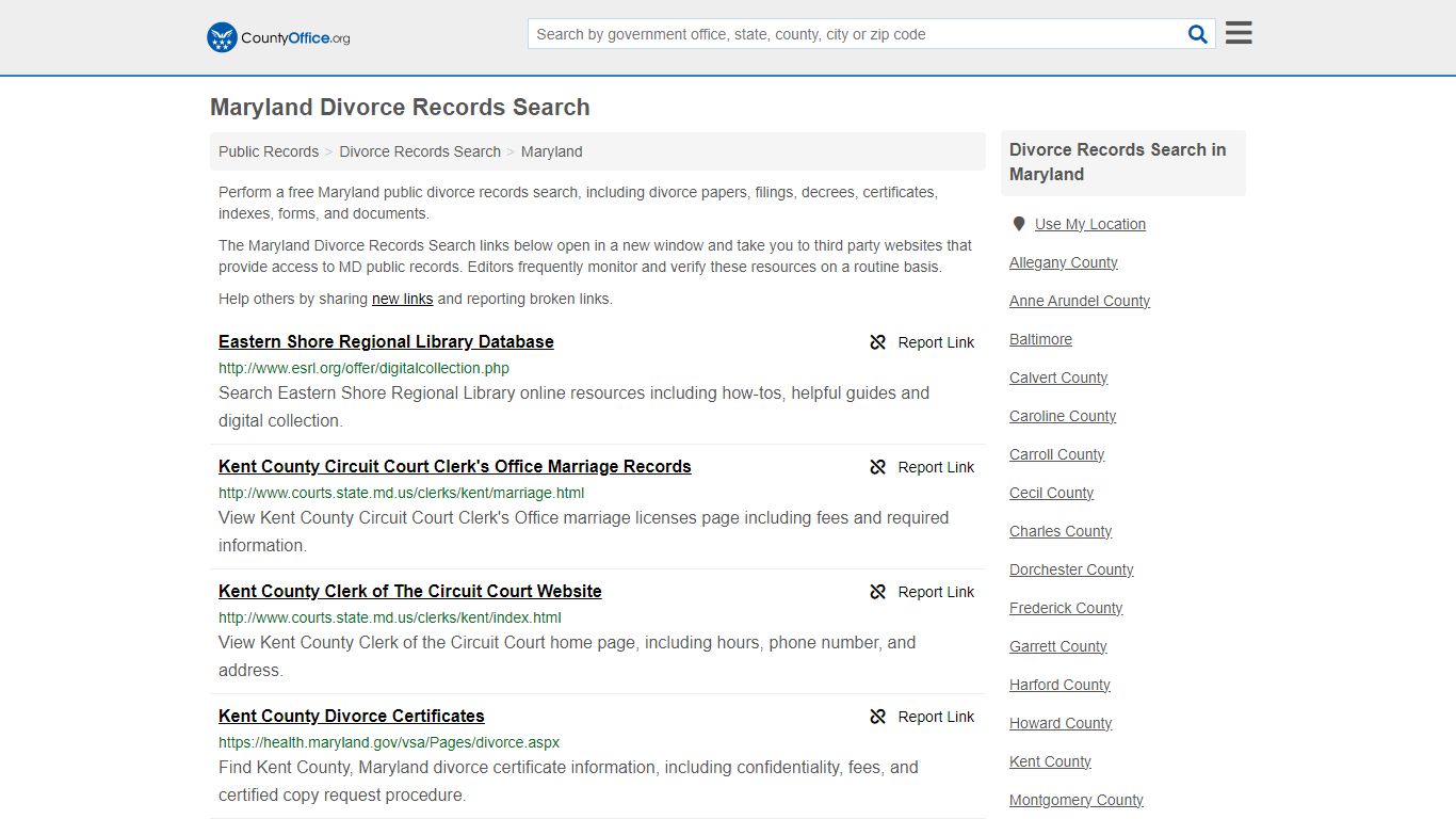 Maryland Divorce Records Search - County Office